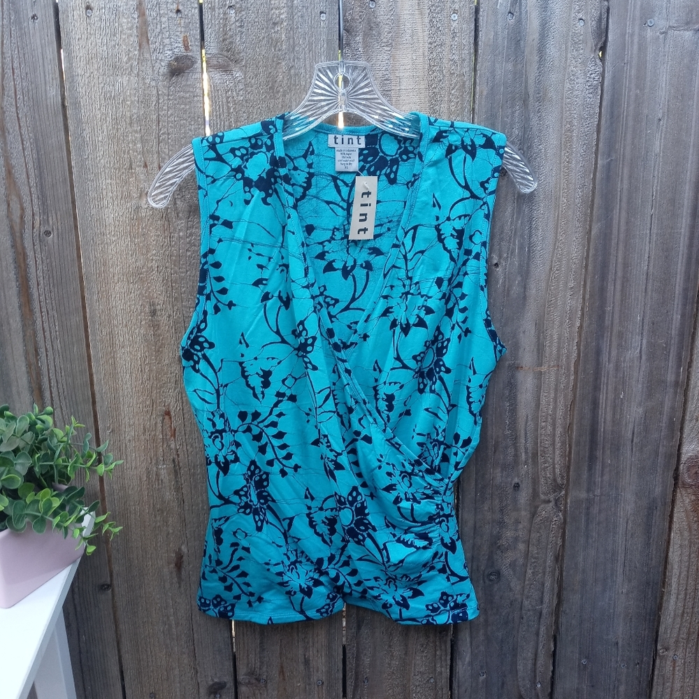 NWT Tint Floral Sleeveless Color Turquoise Top Size Xlarge